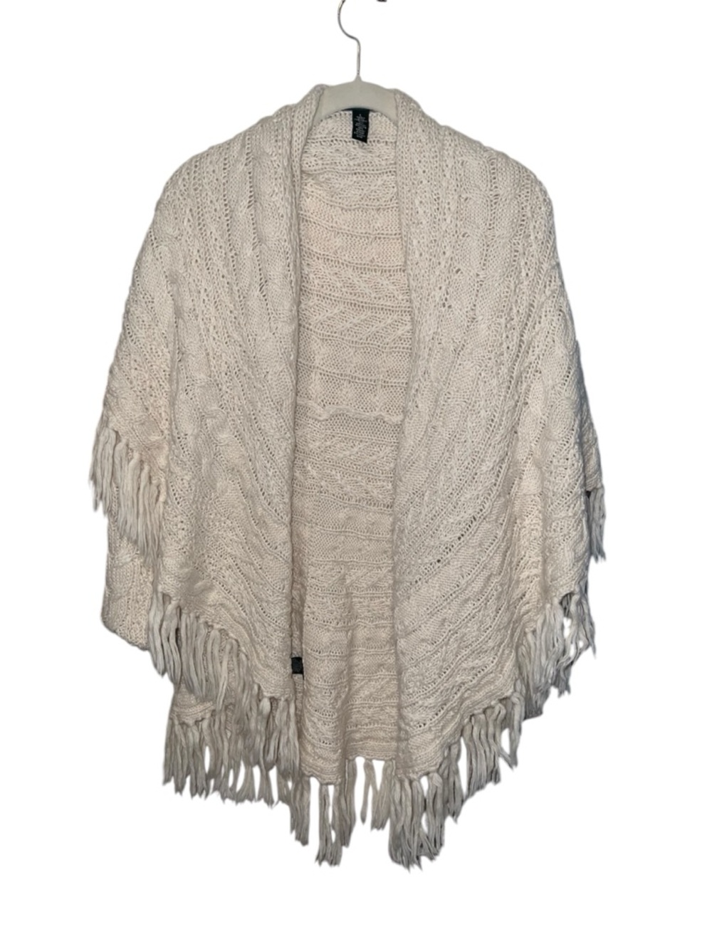 Lauren Ralph Lauren Cream Cable Knit Fringe Wrap Cardigan - Alpaca Blend - L